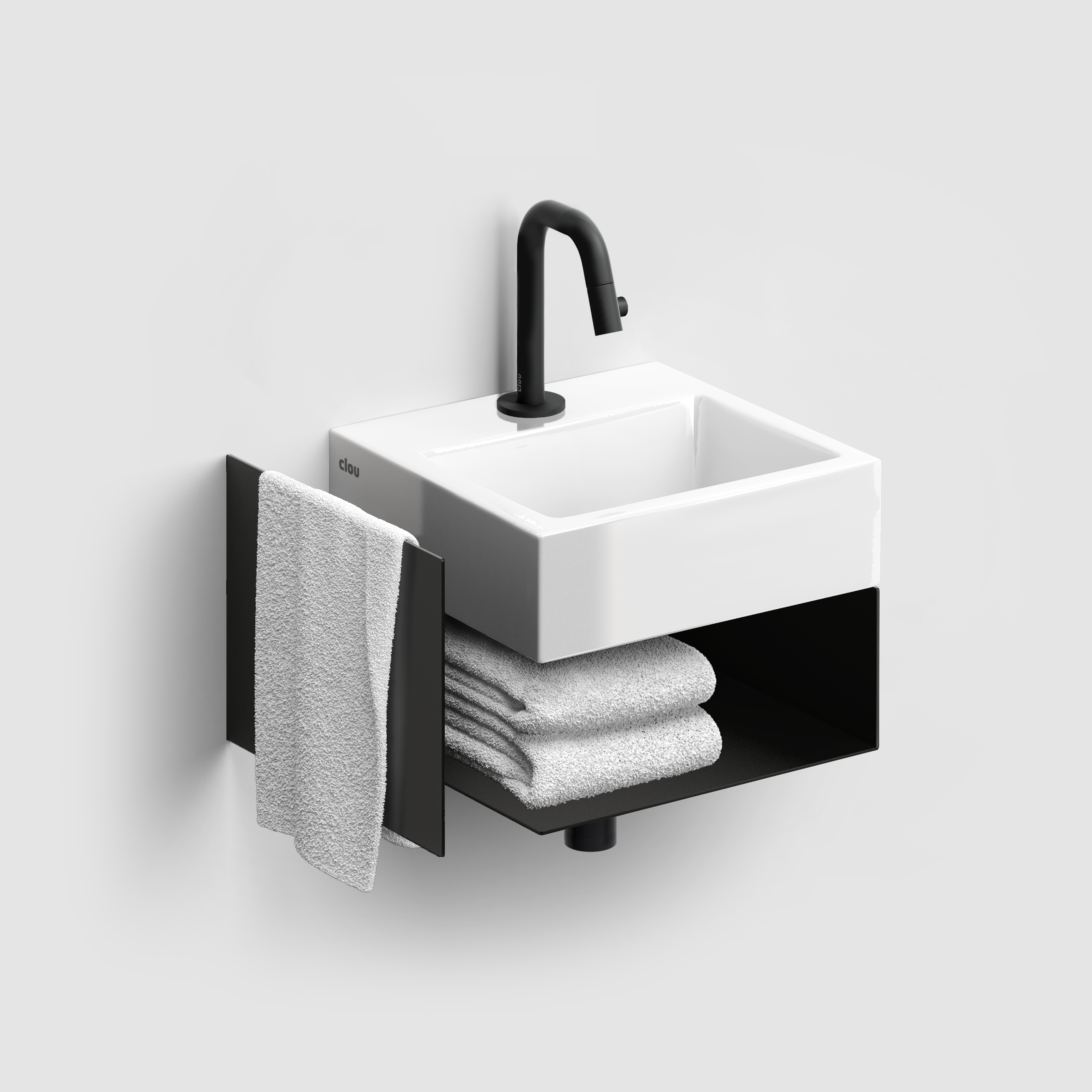 Clou Open kast met handdoekhouder tbv Flush 1, InBe 1, zwart